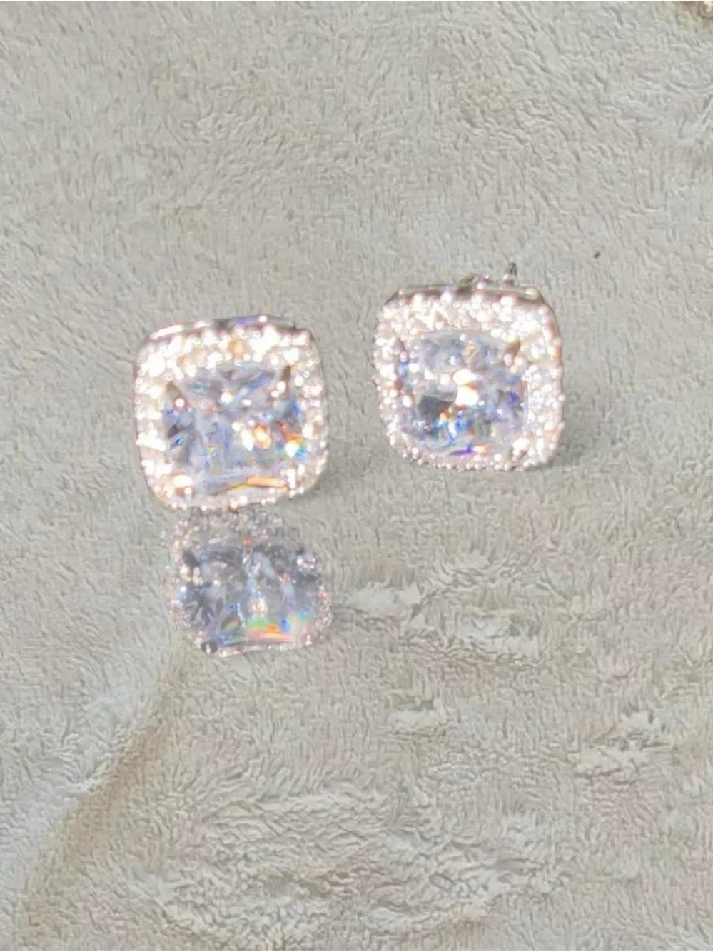 Classic Silver-Tone Clear Crystal Halo Stud Earrings - Sparkling White
